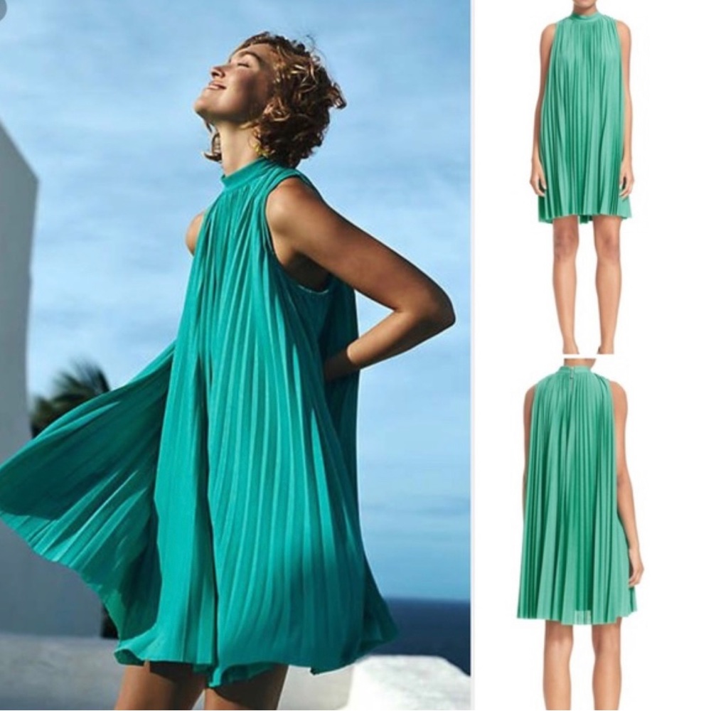 Anthropologie Green Pleated Swing Dress by Tracy Reese